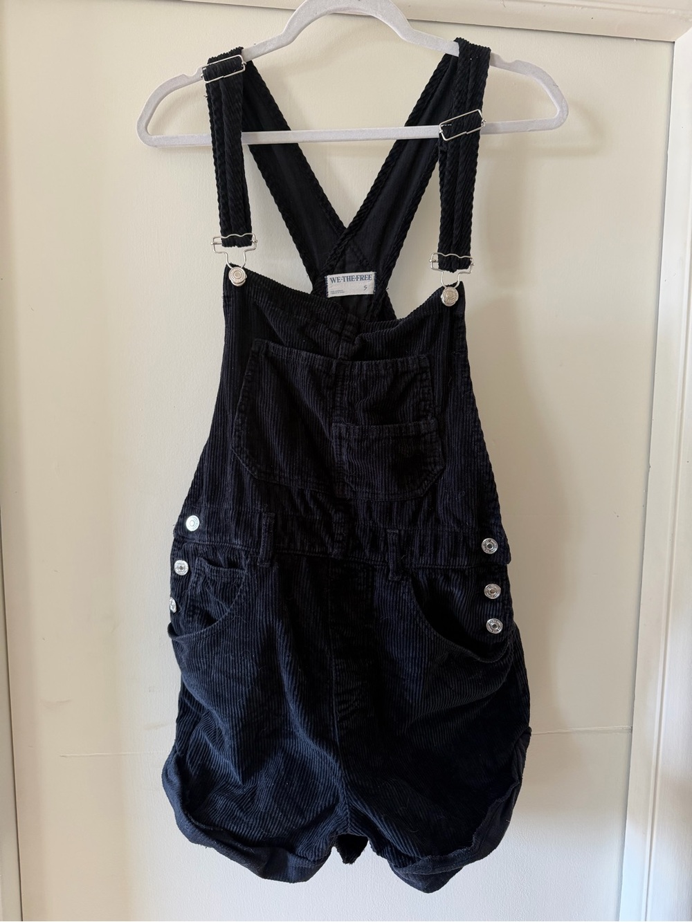 Free People Black Corduroy Overalls Shorts